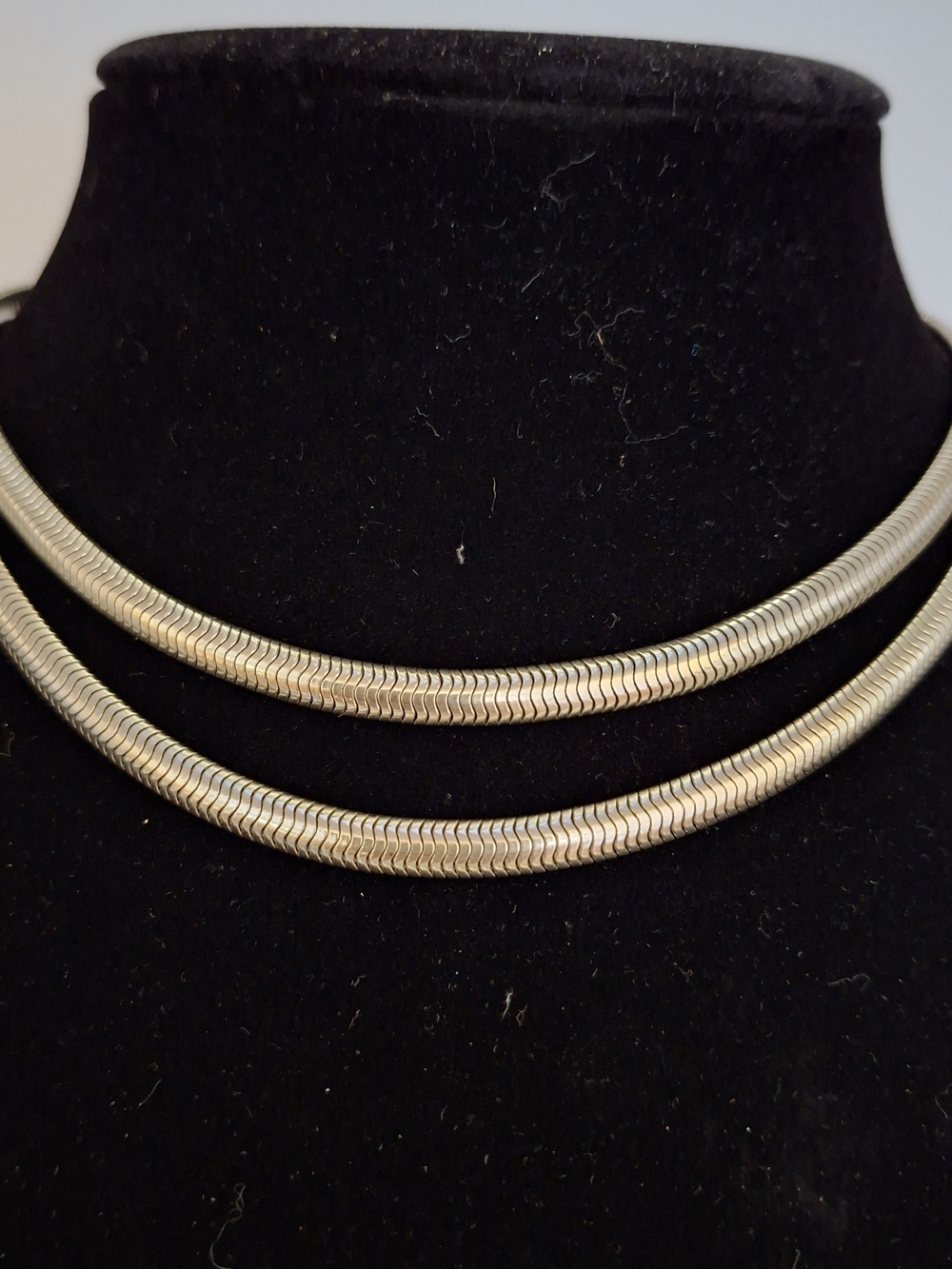 Vintage Silver Tone Double Snake Chain Choker Necklace